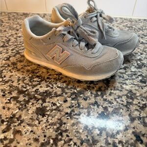 New Balance Kids Light Gray and Pink Accent Sneakers
